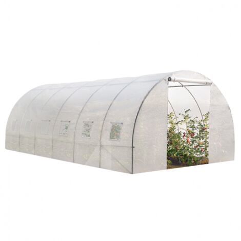Idmarket – Serre tunnel 18m² – Dimensions 600x300x200 cm – Bâche anti-UV 130 gr/m² – 7 arceaux avec moustiquaires – Installation facile