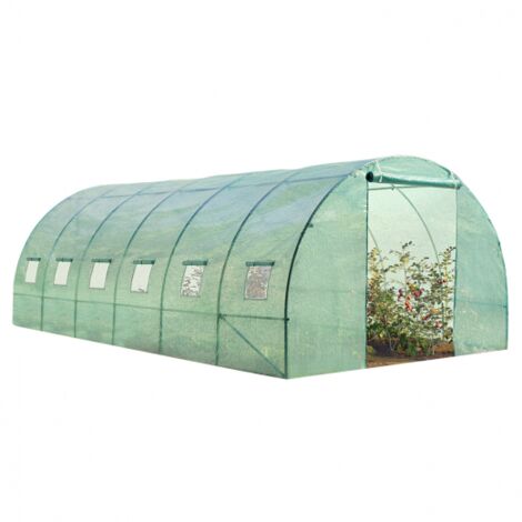 Idmarket – Serre tunnel 18m² – Dimensions 600x300x200 cm – Bâche armée 130 gr/m² – 7 arceaux renforcés – Aération optimale avec 6 ouvertures