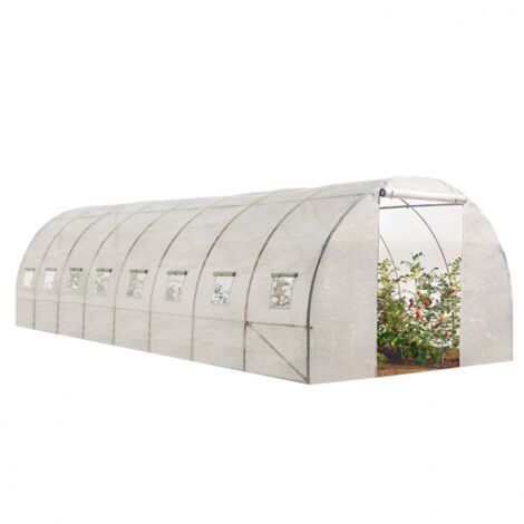 Idmarket – Serre tunnel 24m² – Dimensions 8x3m – Bâche renforcée anti-UV 130gr/m² – Tubes en acier galvanisé – 8 fenêtres avec moustiquaire