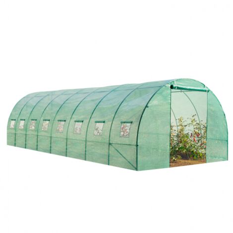 Idmarket – Serre tunnel 24m² – Dimensions 8x3m – Bâche renforcée PE 130g/m² anti-UV – Tubes en acier galvanisé 25mm – 8 ouvertures à moustiquaires