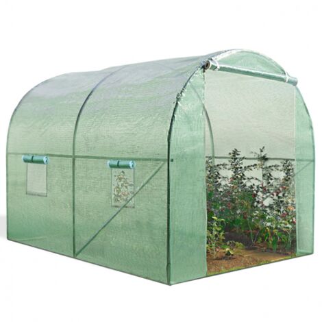 Idmarket – Serre tunnel 6M² – Dimensions 300x200x200 cm – Bâche armée anti-UV 130 g/m² – 2 fenêtres moustiquaires – Porte zippée avec clips