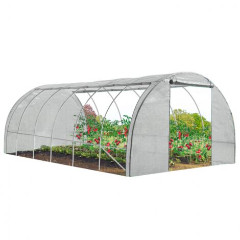 Idmarket – Serre tunnel 4 saisons 18m² – Bâche renforcée en polyéthylène anti-UV – Dimensions 600x300x200 cm – Barres de renfort anti-tempête