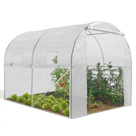 Idmarket – Serre tunnel 6M² blanche – Bâche armée anti-UV 130 gr/m² – 3 arceaux en acier galvanisé – Dimensions 300x200x200 cm