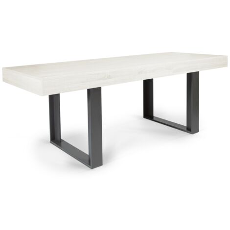 Idmarket – Table à manger extensible rectangle 160-200 cm – 6 à 10 personnes – Bois gris moderne – Montage facile avec rangement discret