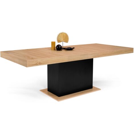Idmarket – Table à manger extensible rectangle 200-250 cm – Bois et noir – Capacité jusqu'à 12 convives – Design moderne avec pied central - EDEN 8-12