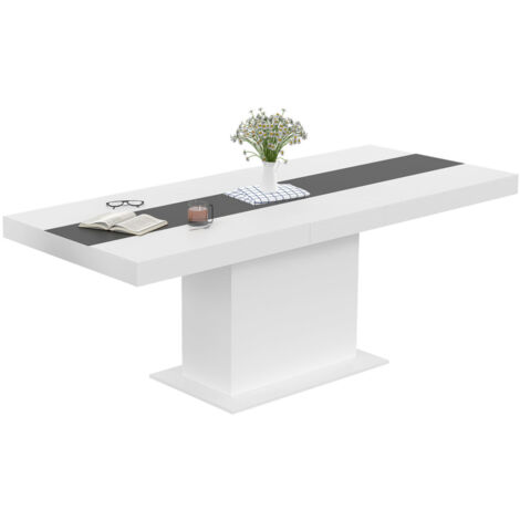 Idmarket – Table à manger extensible rectangle 6-10 personnes blanche – Pied central – Plateau 160/200 cm x 90 cm – Bande centrale grise - EDEN 6-10
