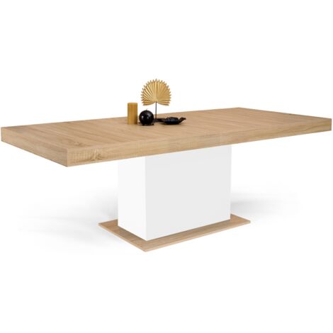 Idmarket – Table extensible rectangle 160-200 cm pour 6-10 personnes – Bois clair et pied central blanc – Design moderne et robuste - EDEN 6-10