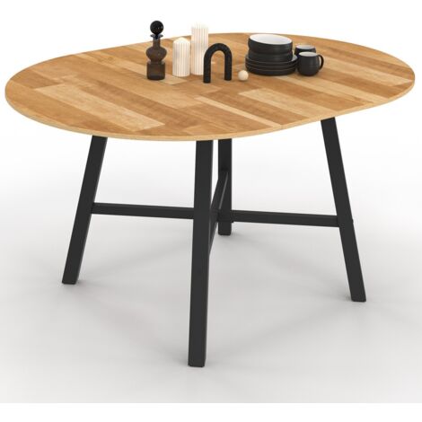 Idmarket – Table à manger extensible ronde 4-6 personnes – Bois mélaminé et métal noir – Dimensions 110-150 cm – Idéale pour repas conviviaux