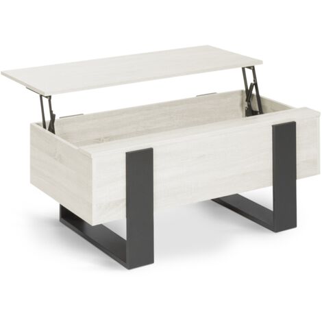 Idmarket – Table basse gigogne plateau relevable rectangulaire – Bois gris – Dimensions 97,5x50x40cm – Rangement pratique sous le plateau
