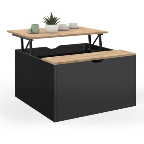 Lasco - Table basse coffre ronde en métal et bois