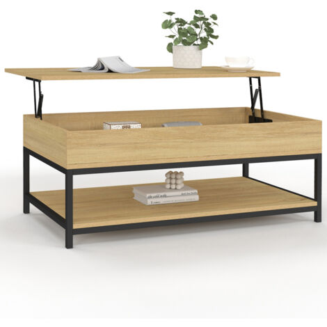 Idmarket – Table basse relevable intégral rectangulaire – Dimensions 100x55x40cm – Métal et panneaux de particules – Design industriel moderne