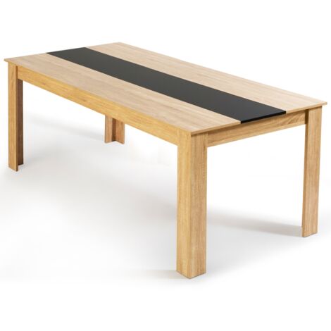 Idmarket – Table de salle à manger rectangle 8 personnes imitation hêtre et noir – Dimensions 160 x 90 cm – Finition brillante moderne