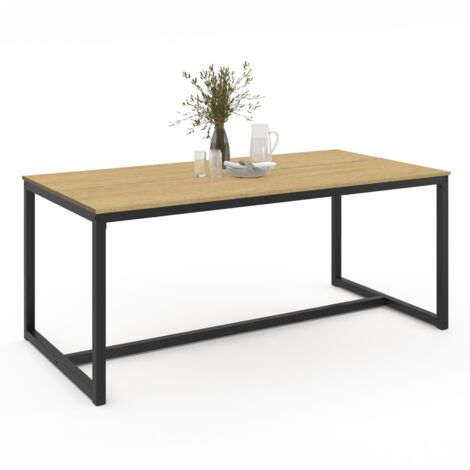 Idmarket – Table extensible rectangle 180 cm – Design industriel en métal noir et bois – Pour 8 personnes – Dimensions 180x90x75 cm