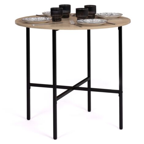 Idmarket – Table à manger ronde 80 cm – 4 places – Plateau en particules de bois – Structure en MDF et métal – Design industriel pour petits espaces