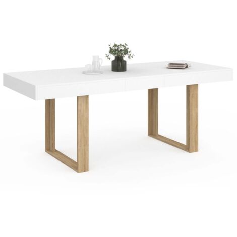 Idmarket – Table extensible rectangle 160-200 cm – 4 à 8 personnes – Pieds en bois – Plateau blanc moderne – Montage facile