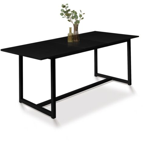 Idmarket – Table extensible rectangle 160-200 cm pour 6-10 personnes – Design industriel – Plateau en bois noir et pieds métal noir