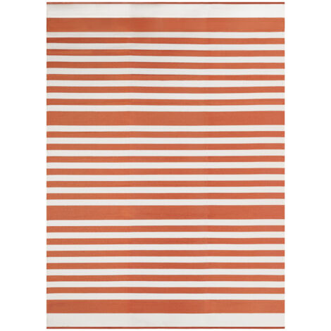 Idmarket – Tapis extérieur rayures terracotta 270 x 370 cm – 100% polypropylène – Densité 350 gr/m² – Traitement anti-UV