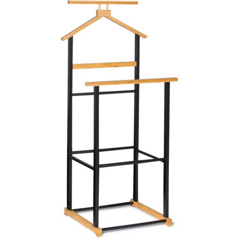 Idmarket – Valet de chambre TOM en bambou – Hauteur 110 cm – Largeur 40 cm – Support pour vêtements et chaussures – Design élégant bois et noir