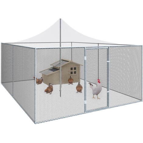 Idmarket – Volière en acier galvanisé 12m² – Enclos poulailler 3x4M – Poteau central pour filet en hauteur – Protection contre prédateurs