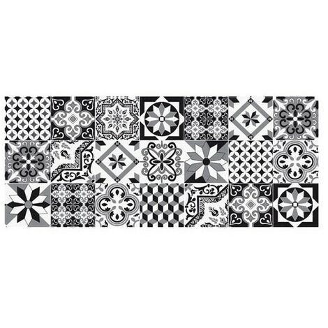 IDMAT - Tapis boston carreaux de ciment noir/blanc 50x120 cm