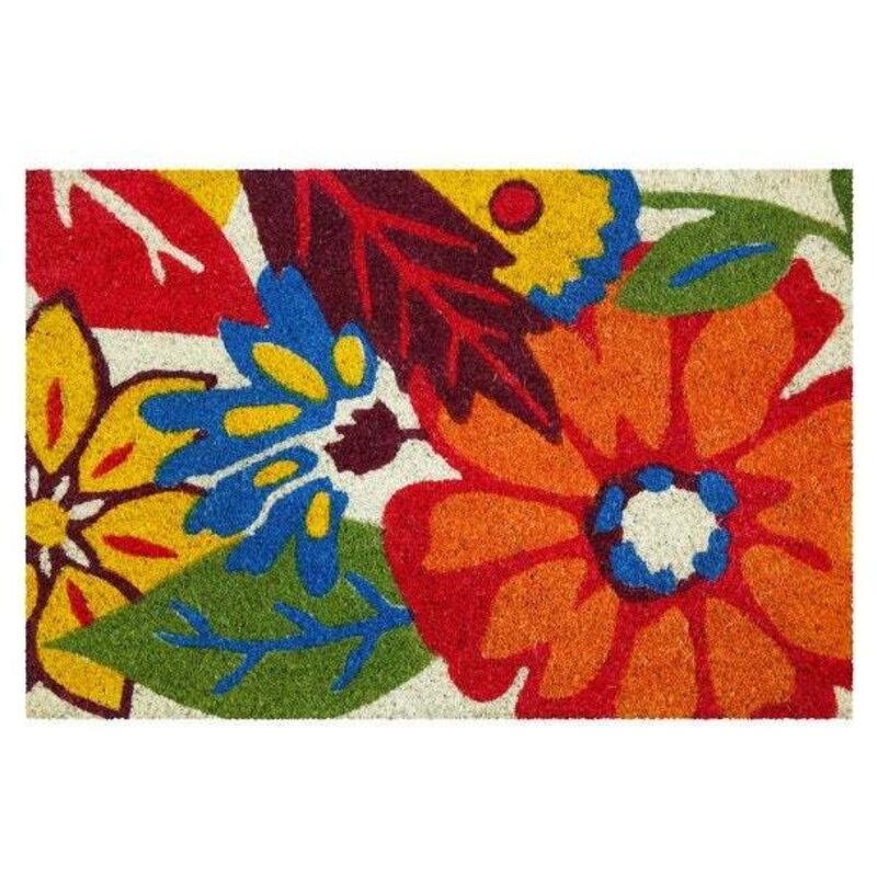 Tapis coco blanchi flowers 40x60 cm - Idmat