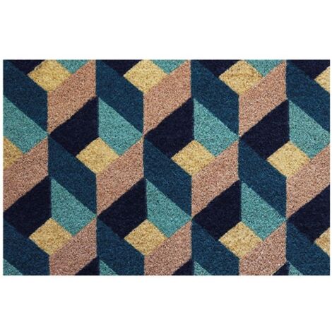 IDMAT - Tapis coco blanchil sur semelle latex 40x60cm géométrie