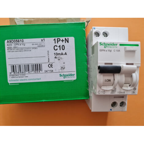 iDPN VIGI C 10A 10mA-A DISJONCTEUR DIFFERENTIEL SCHNEIDER A9D05610 1P+N 4,5kA