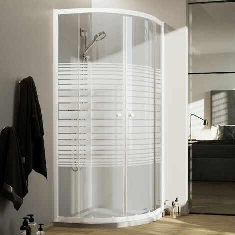 Idralite – Cabine de douche demi-circulaire 90x90 cm – Verre de sécurité sérigraphié 4 mm – Hauteur 185 cm – Système coulissant avec poignée blanche