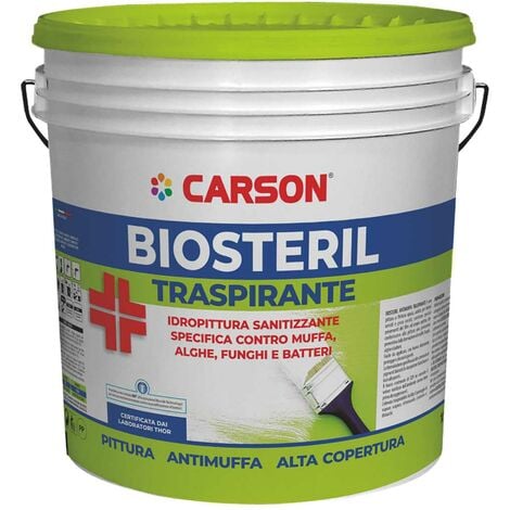 Idropittura Certificata antimuffa Pittura bianca Carson Biosteril traspirante 14 lt