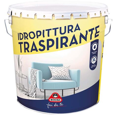 Idropittura traspirante bianca, elevata traspirabilità, resa 9 m²/lt, 14 lt
