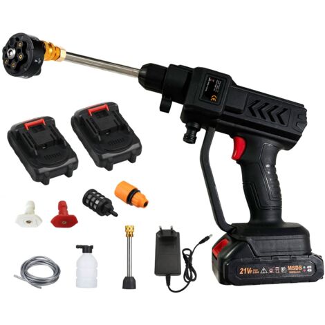 Idropulitrice a batteria da 100 W e 60 bar di pressione con batteria ricaricabile e 5 ugelli in 1 per la pulizia di auto, recinzioni e pavimenti.