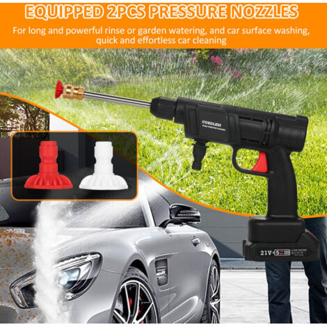 Idropulitrice a batteria per auto, 24,5 BAR / 350 PSI, portatile, batteria da 1500 mAh, 2 macchine ad alta potenza per casa e giardino
