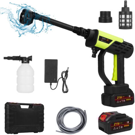 Idropulitrice a batteria Zoternen 6 in 1, 30 bar, 21 V, con 2 batterie, caricabatterie e tubo da 5 m, per lavaggio auto e irrigazione (2 x 1500 mAh)