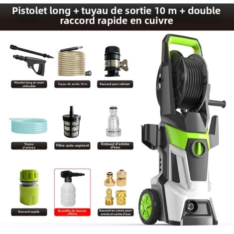 Idropulitrice ad alta pressione, idropulitrice portatile ad alta pressione, 1800 W / 140 bar / 7 l/min, per auto, casa, patio, giardino, verde, con raccordi di ingresso e uscita dell'acqua