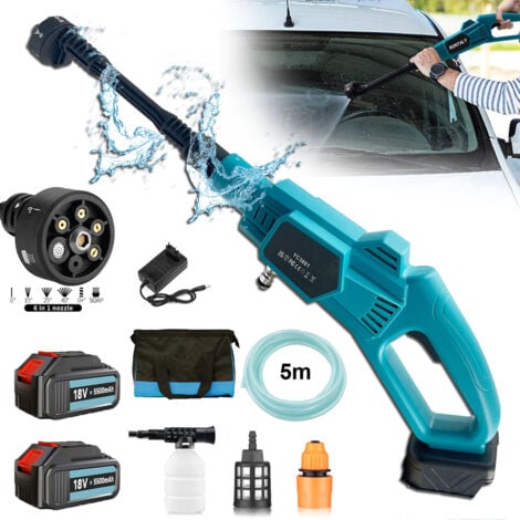 PEDONY Idropulitrice senza fili, 652 PSI idropulitrice portatile senza spazzole con 2 batterie ricaricabili da 5,5 Ah, Ugello 6 in 1, per pulizia di auto/pavimenti/giardini, compatibile con batteria Makita
