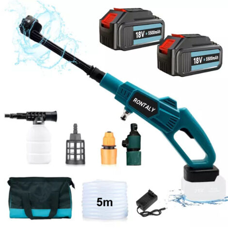 PEDONY Idropulitrici elettriche, 2 batterie 5,5A Brushless Cordless Car High Pressure Washer Jet Water Wash Cleaner Gun portatile 6in1, per pulizia di auto/pavimenti/giardini, compatibile con batteria Makita
