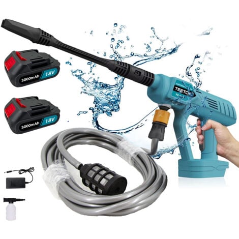 Idropulitrici elettriche，Idropulitrice per auto senza fili, idropistola a batteria, 45 bar, + 2 batterie 3000mAh+ caricabatterie, compatibile con batteria Makita 18V