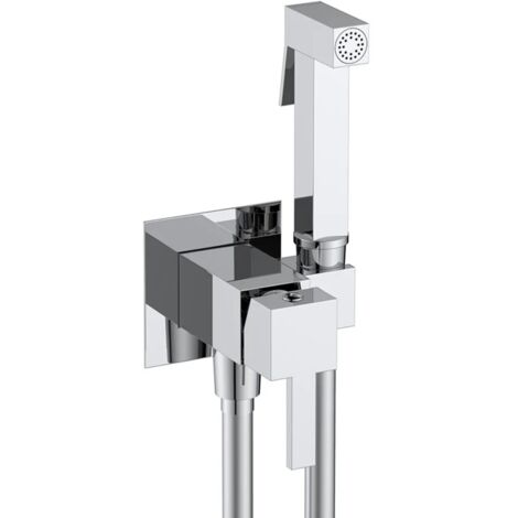 Idroscopino per wc e bidet cromo quadro con miscelatore e flex 120 cm