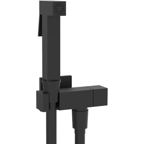 Idroscopino per wc e bidet nero opaco quadrato con supporto e flessibile 90 cm
