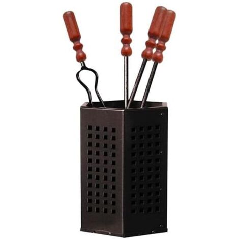Idroweb – Ensemble d'outils de cheminée en fer forgé – 4 pièces avec seau hexagonal – Hauteur 50 cm – Largeur 18 cm – Longueur 57 cm