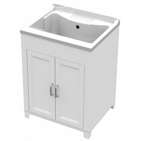 Idroweb – Kit évier en résine antiacide 60x50x84 cm – Armoire blanche 2 portes – Siphon inclus pour usage intérieur et extérieur - cm60x50x84h