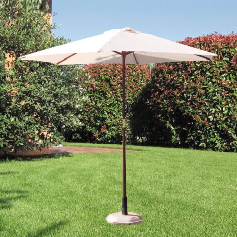 Idroweb – Parasol rond en bois 2,50 m – Mât 38 mm – Dessus en polyester – 6 baleines – Couleur écru blanc pour jardin et terrasse