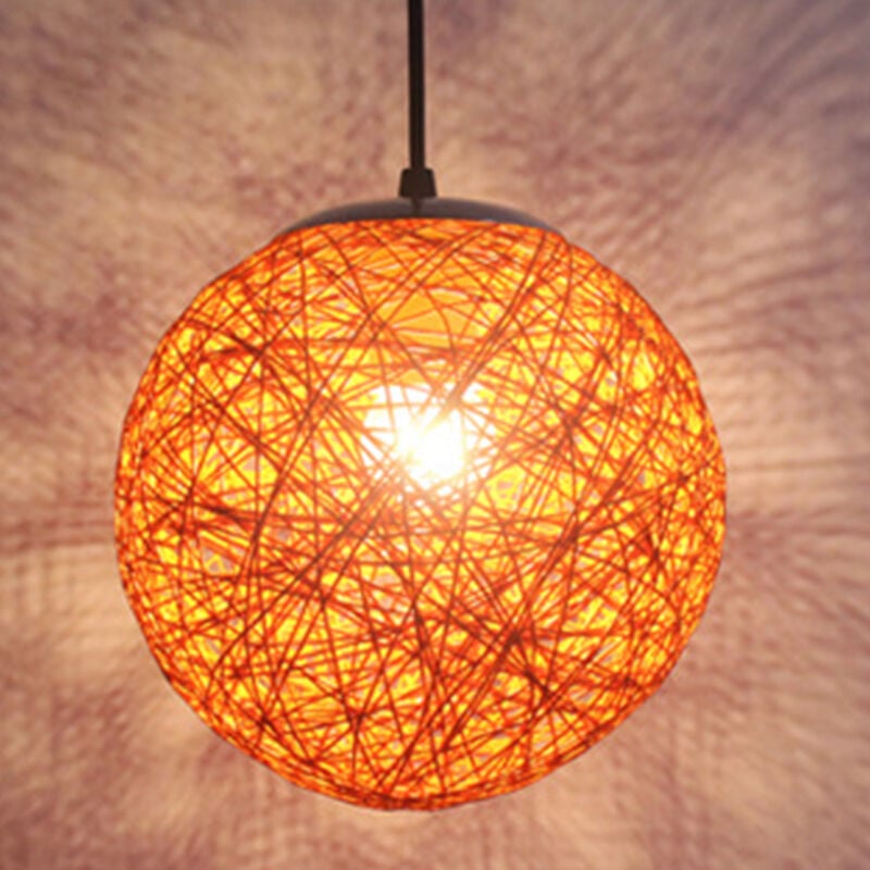 Country Style Pendant Light Colorful Rattan Pendant Lights Modern Spherical Pendant Lights For Bedroom Cafe Loft 20CM Orange