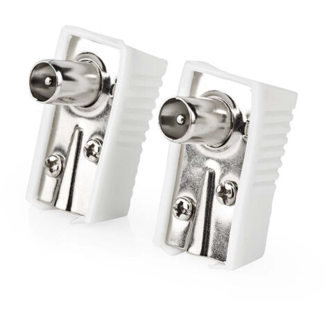 Iec coaxial coude male nickele 75 ohm vis diametre dentree du cable 70 mm metal pvc blanc 2 pcs boite 88302