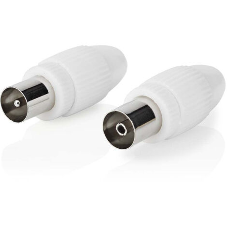 Iec coaxial droit male femelle nickele 75 ohm vis diametre dentree du cable 70 mm metal pvc blanc 2 pcs boite