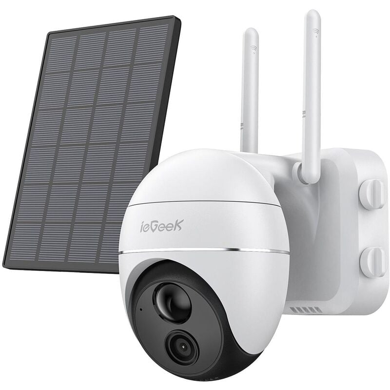 Iegeek - 1080P Camera Surveillance WiFi Exterieure sans Fil Solaire 360° Camera Exterieur Solaire avec Panneau Solaire IP66 Blanc - white