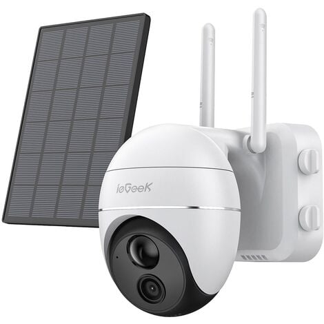 ieGeek 1080P Camera Surveillance WiFi Exterieure sans Fil Solaire 360° Camera Exterieur Solaire avec Panneau Solaire IP66 Blanc