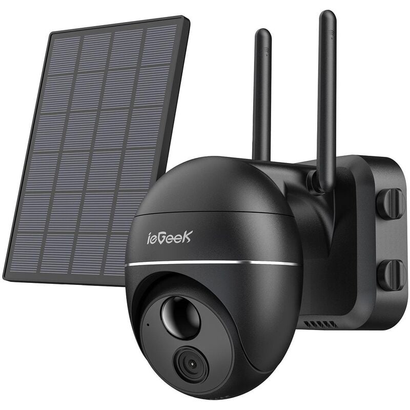 Iegeek - 1080P Camera Surveillance WiFi Exterieure sans Fil Solaire 360° Camera Exterieur Solaire avec Panneau Solaire IP66 Noir - black