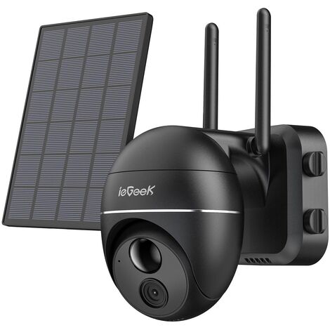 ieGeek 1080P Camera Surveillance WiFi Exterieure sans Fil Solaire 360° Camera Exterieur Solaire avec Panneau Solaire IP66 Noir