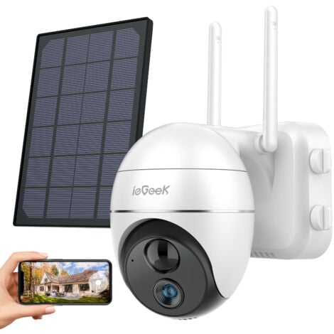 ieGeek 1080P Kabellos Überwachungskamera Aussen WLAN Akku Solar, 360° PTZ mit PIR Bewegungsmelder,Nachtsicht, 2-Wege-Audio, Cloud/SD Storage,IP65, 2.4GHz